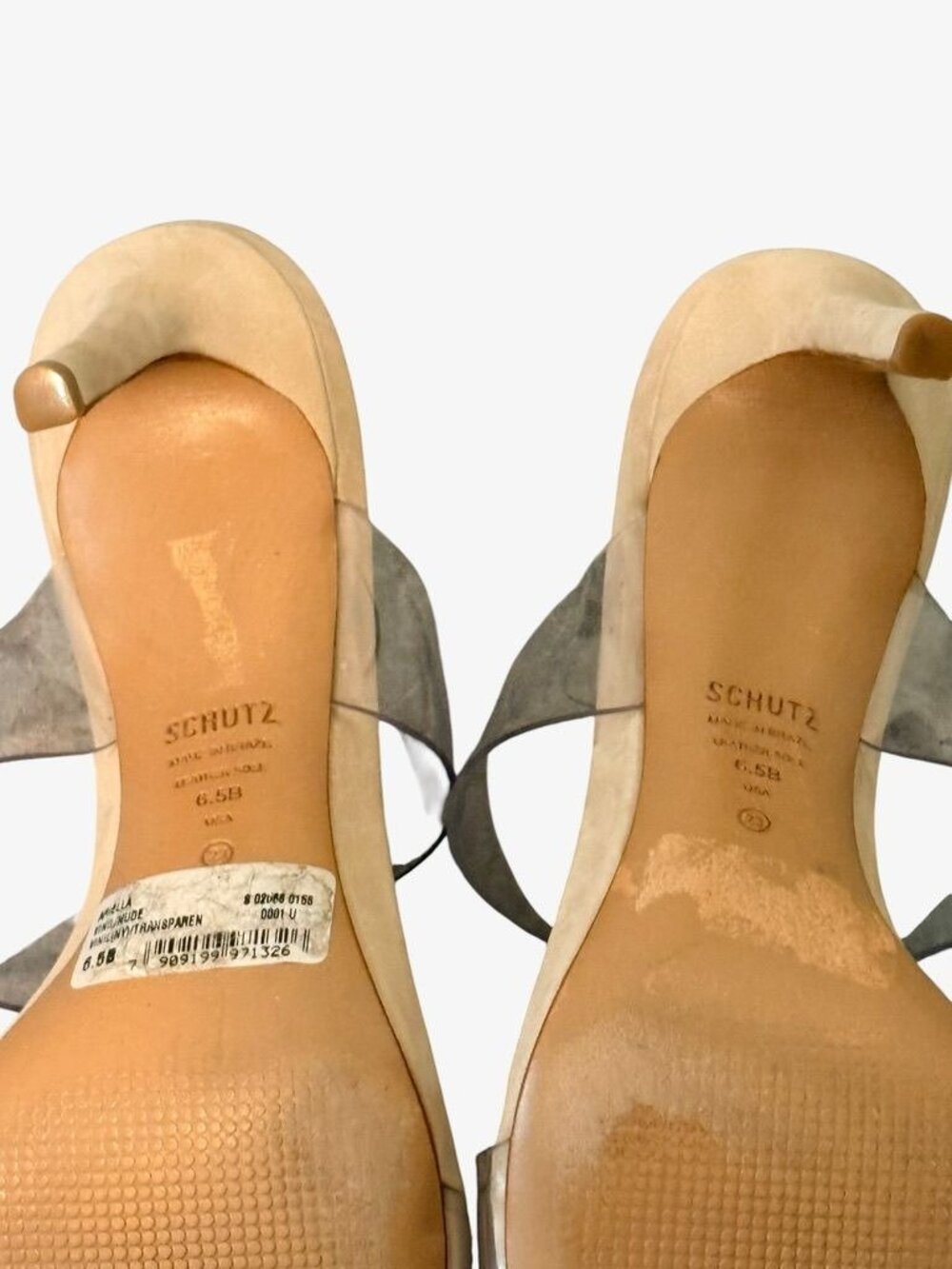 Schutz Ariella PVC Suede Stiletto Sandals 6.5 Clear Nude Oyster 7 Party Worn 1x - Picture 7 of 10